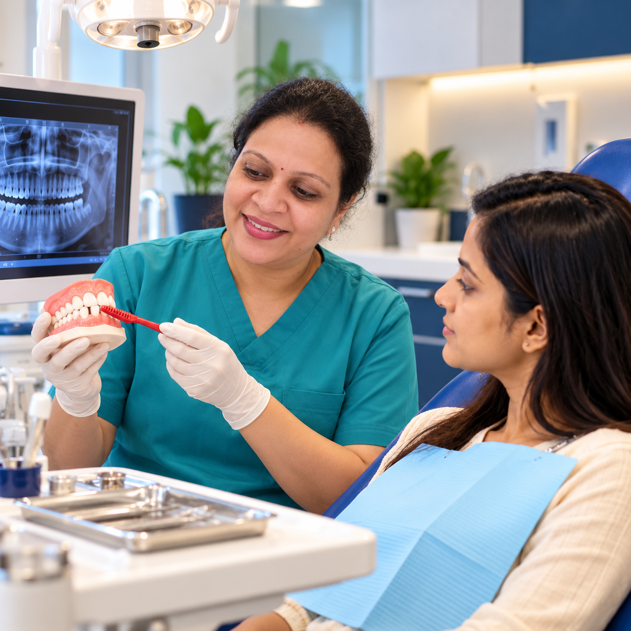 Dr. Kashmira Jathar examining a patient during a general dental check-up